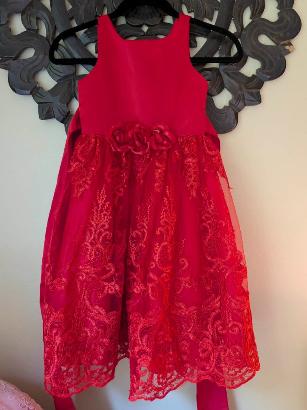 Princess Kloset Girls Red Holiday & Flower Girl Dress – Size 5 – Lace Tulle Part